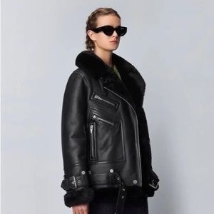 The Arrivals MOYA 3 leather and shearling moto jacket